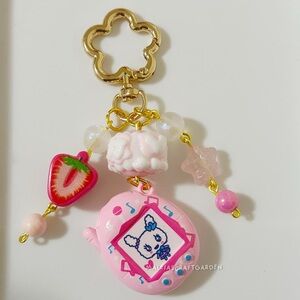 Tamagotchi Pink Keychain with Charms